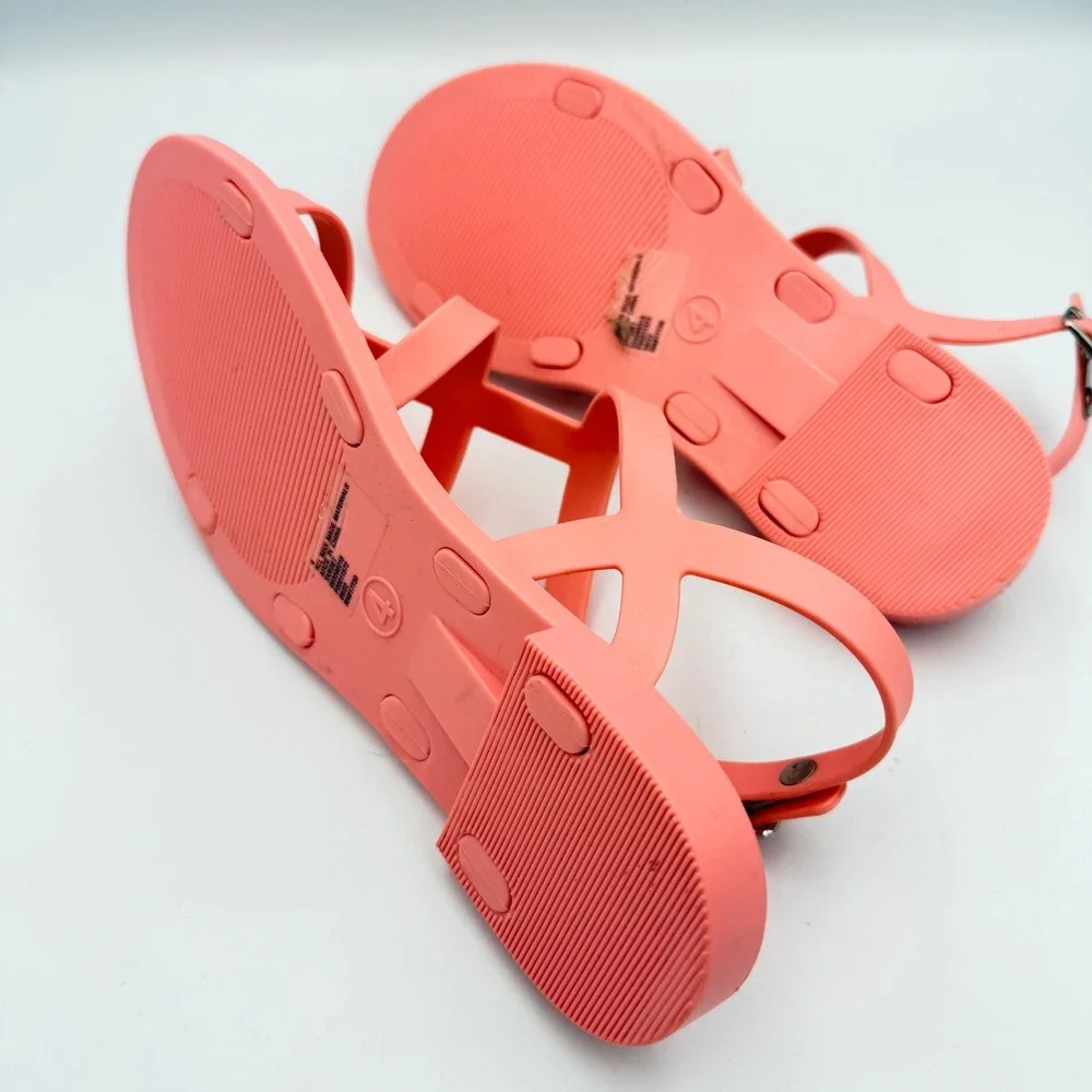 Cat & Jack Girls Coral Pink Jelly Gladiator Sandals Size 4 Big Kids Buckle Strap